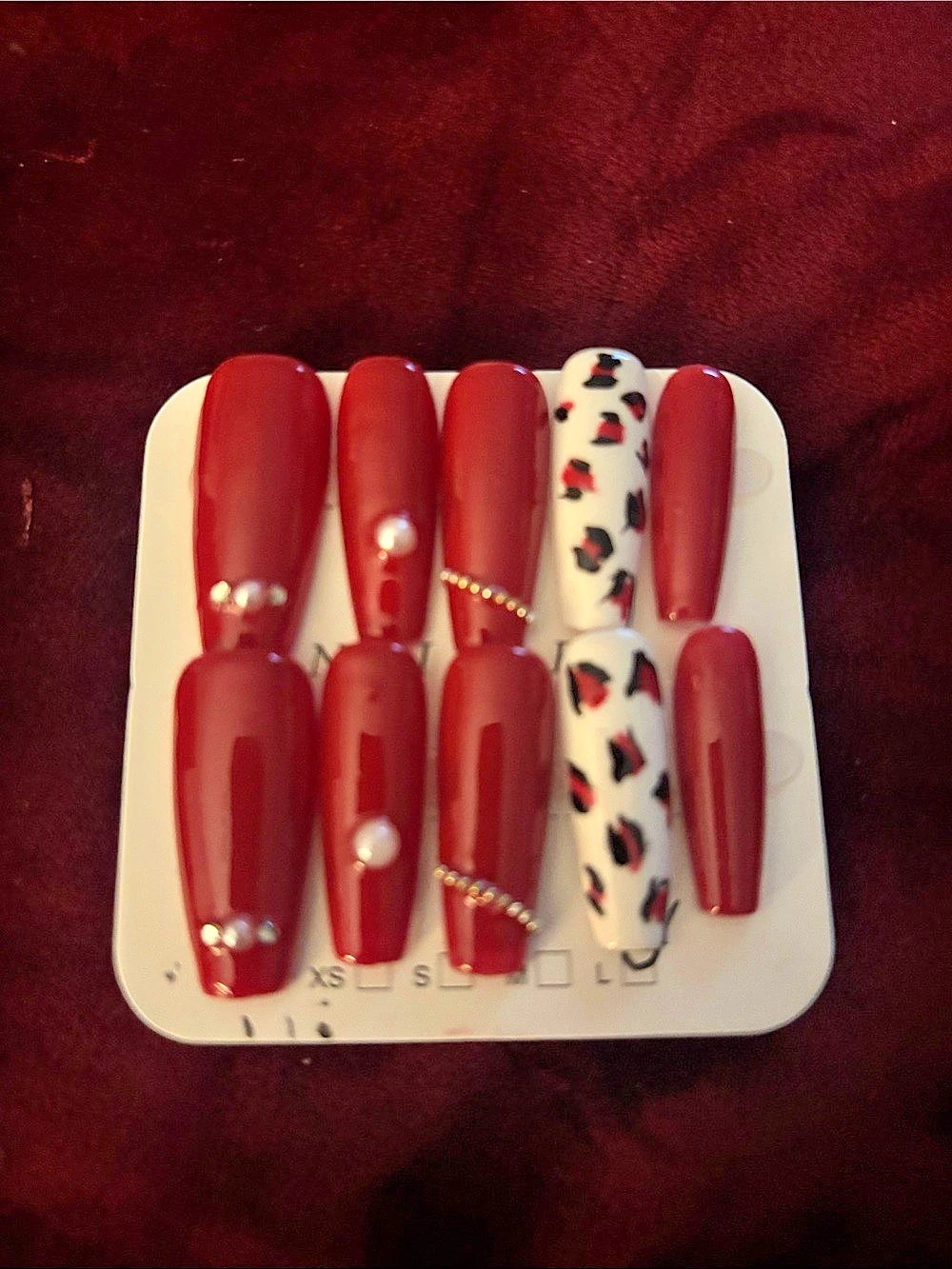 Red & White Animal Print Press-On Nails